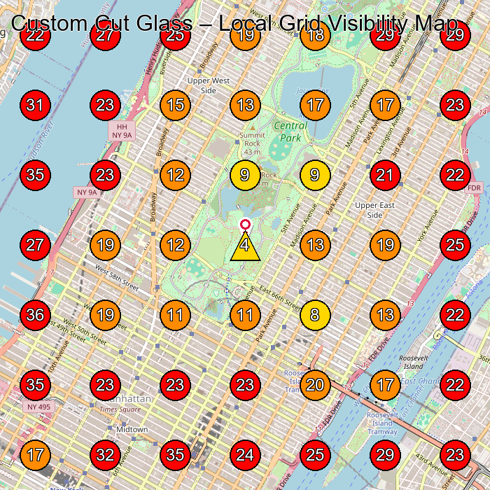 Custom Cut Glass GeoGrid visibility map for Glass Manufacturer in Secaucus